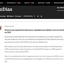 El mercado espaol de fusiones y adquisiciones (M&A) crece un 44,22% en 2017